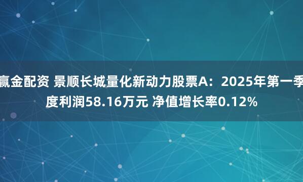 赢金配资 景顺长城量化新动力股票A：2025年第一季度利润58.16万元 净值增长率0.12%