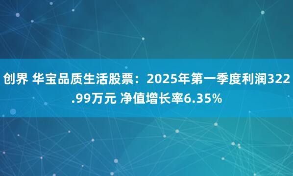 创界 华宝品质生活股票：2025年第一季度利润322.99万元 净值增长率6.35%