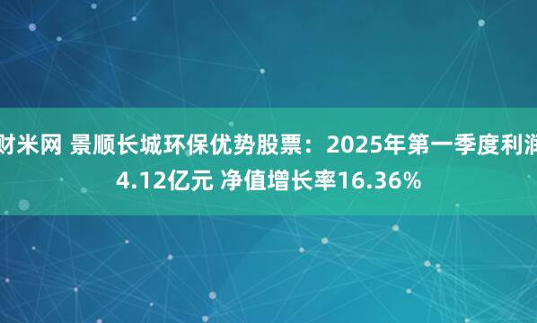财米网 景顺长城环保优势股票：2025年第一季度利润4.12亿元 净值增长率16.36%
