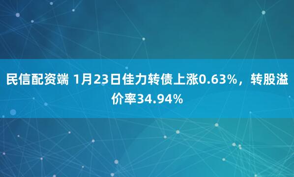 民信配资端 1月23日佳力转债上涨0.63%，转股溢价率34.94%