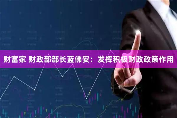 财富家 财政部部长蓝佛安：发挥积极财政政策作用
