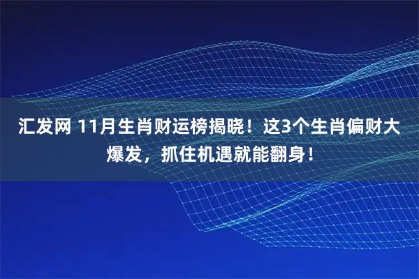 汇发网 11月生肖财运榜揭晓！这3个生肖偏财大爆发，抓住机遇就能翻身！